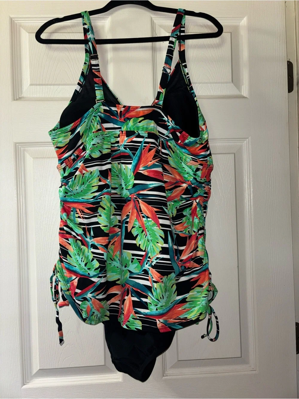 St. John's Bay Black One-Piece with Teal & Coral Tropical Accents